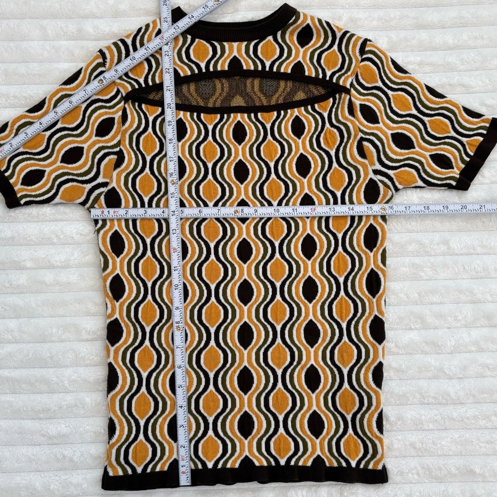 ASOS DESIGN Retro Mod Cutout Knit Top Yellow Brown Size S - Picture 7 of 7